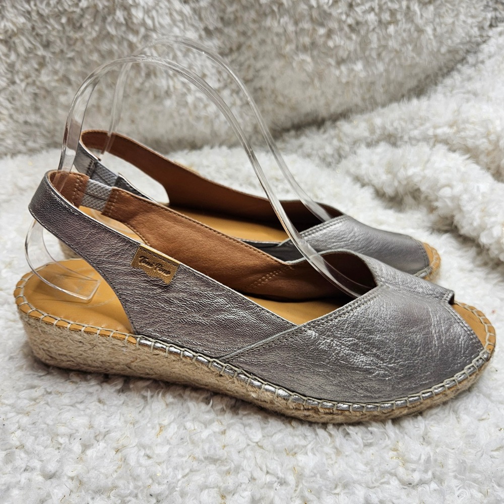 Toni Pons Bernia-P‎ Metallic Silver Espadrille Wedge Sandals sz 41
